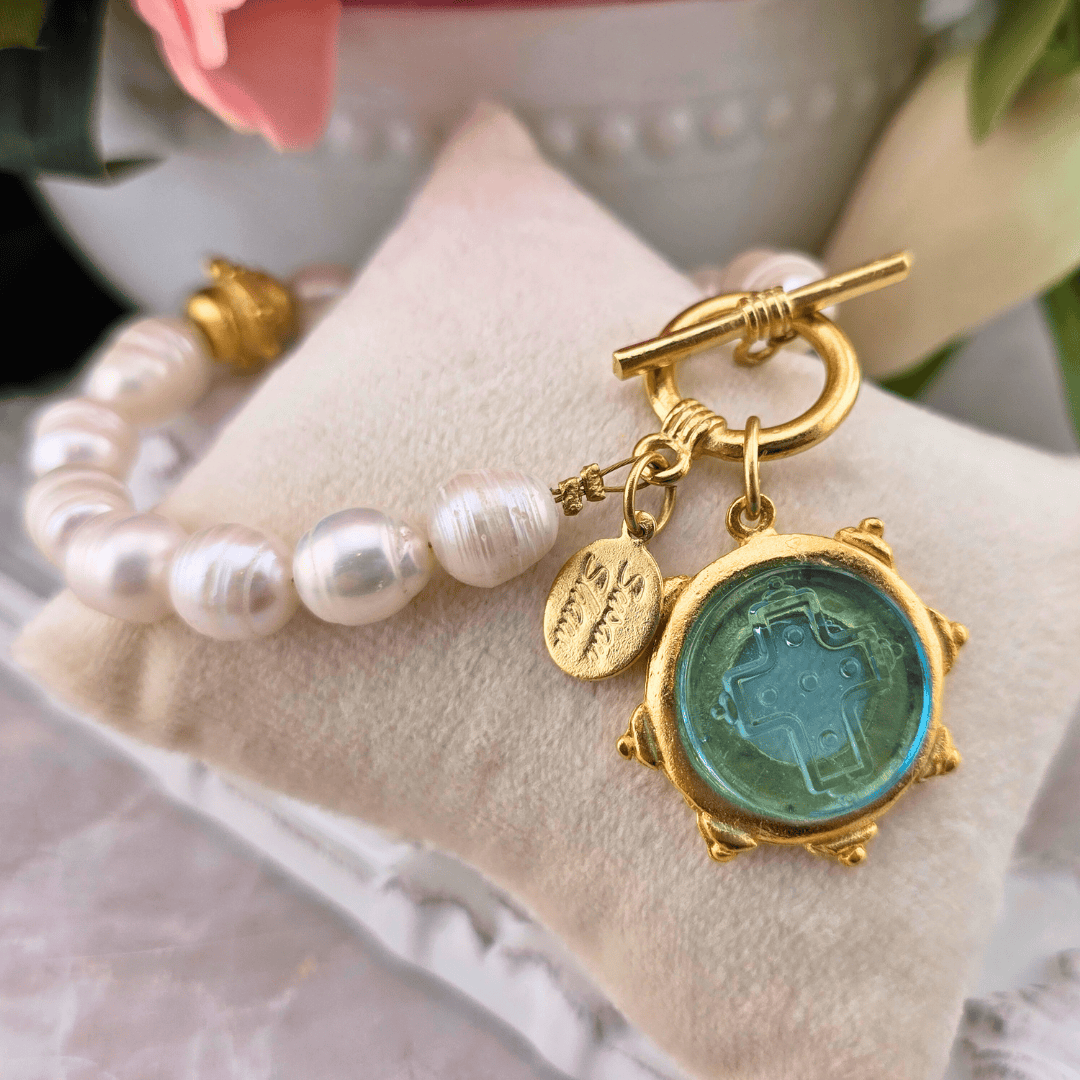 Sister Dulce Gift Shop, Shepherds Staff, Religious Store, Cypress Springs Mercedarian Prayer Center, Aqua Venetian Cross Glass Bracelet, Susan Shaw