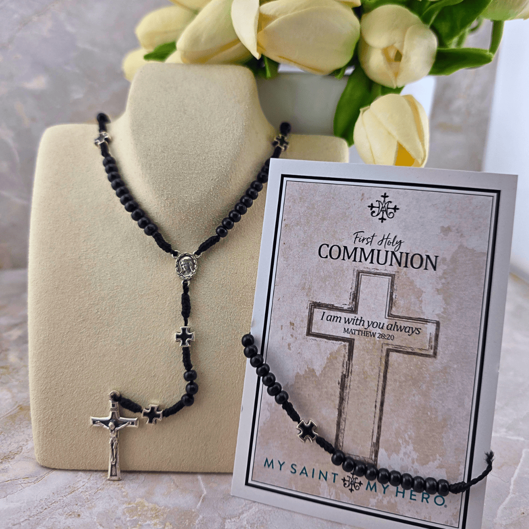 First Holy Communion Rosary & Bracelet Set- Black