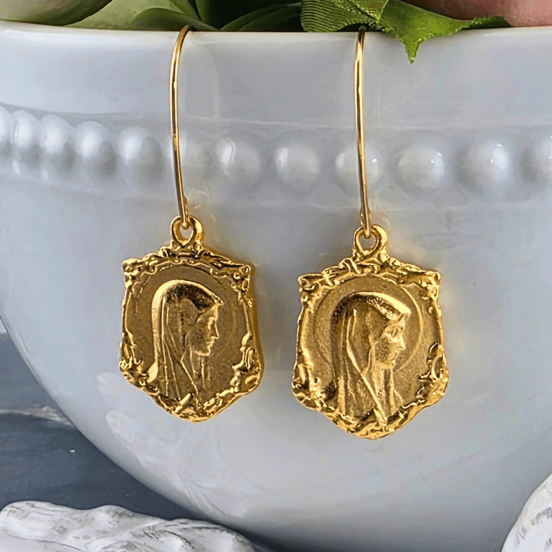 Our Lady Textured Medallion Earrings