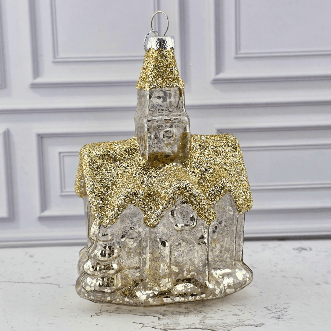 Silver Mercury Glass Church Ornament