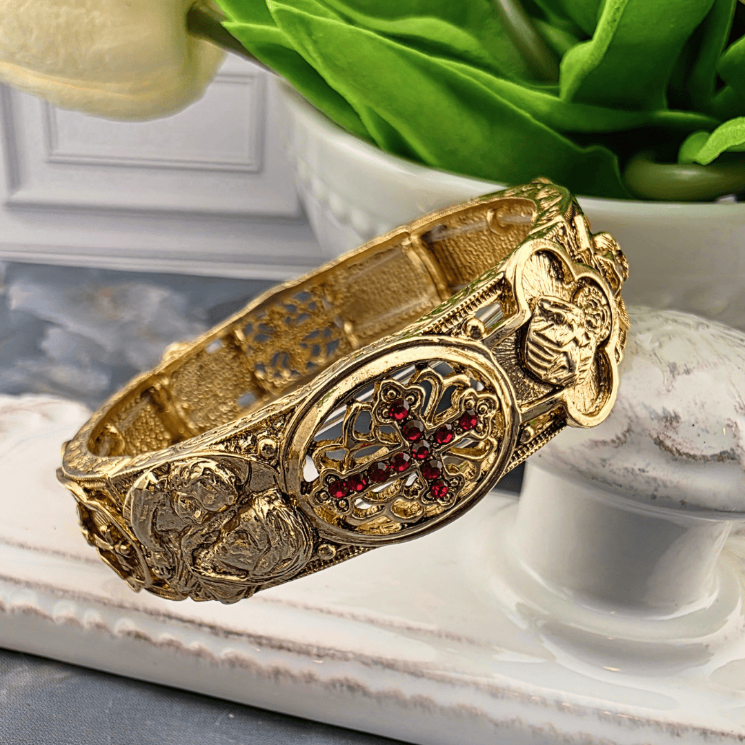 Red Crystal Cross Bangle Bracelet