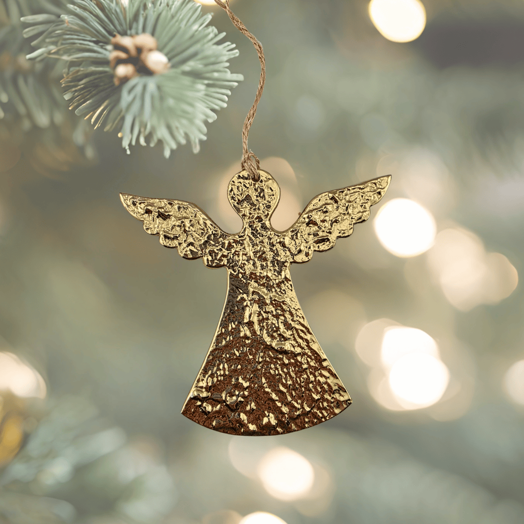 Hammered Gold Metal Angel Ornament