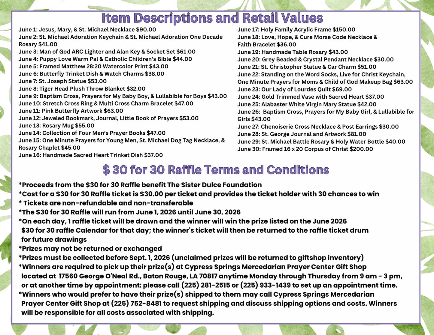 $30 for 30 Raffle Ticket (2026)