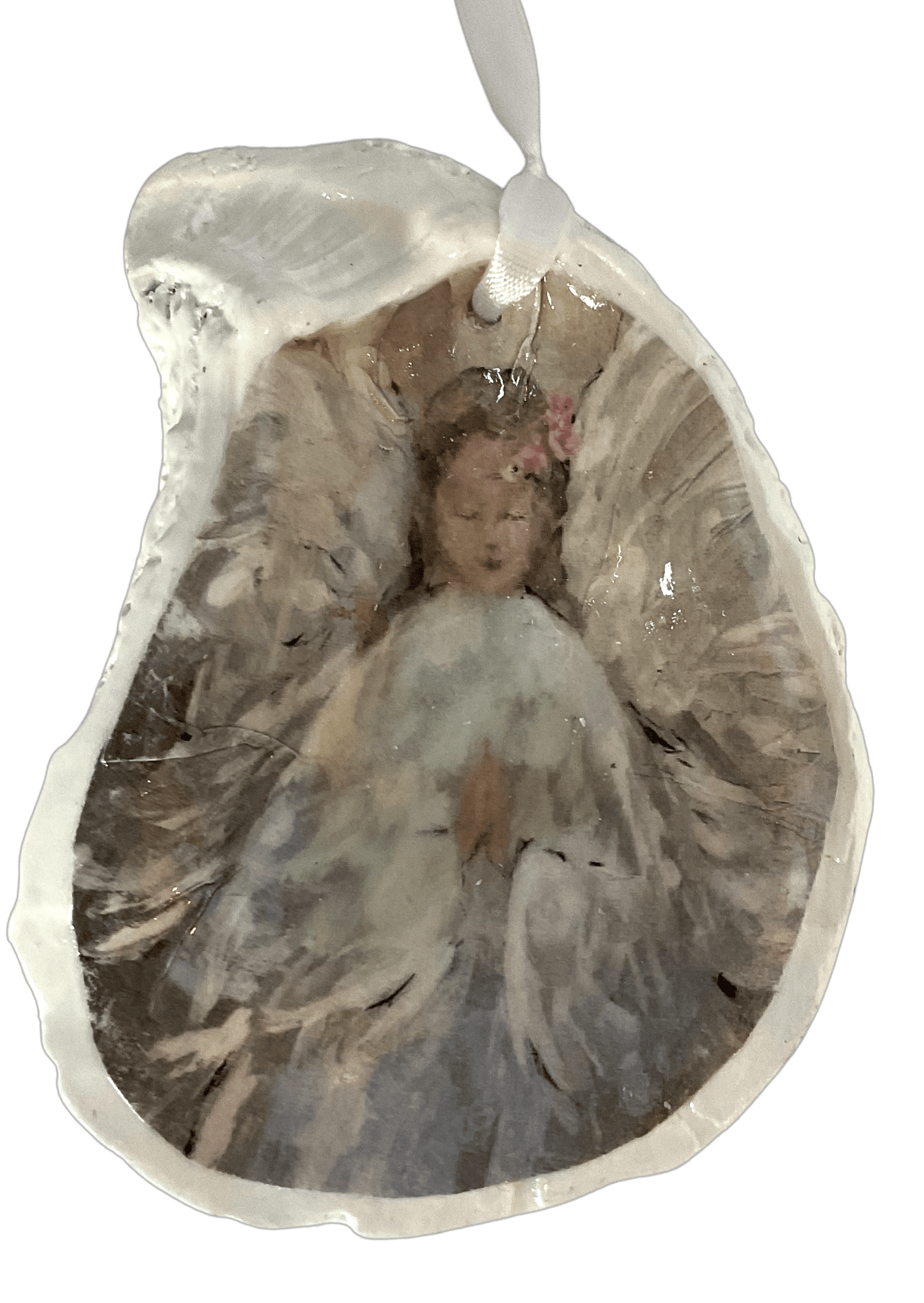 Angels on White Oyster Shell Ornament Praying Angel Ornament , ister Dulce Gift Shop, Catholic Store, Religious Store, Catholic Christmas, Religious Christmas