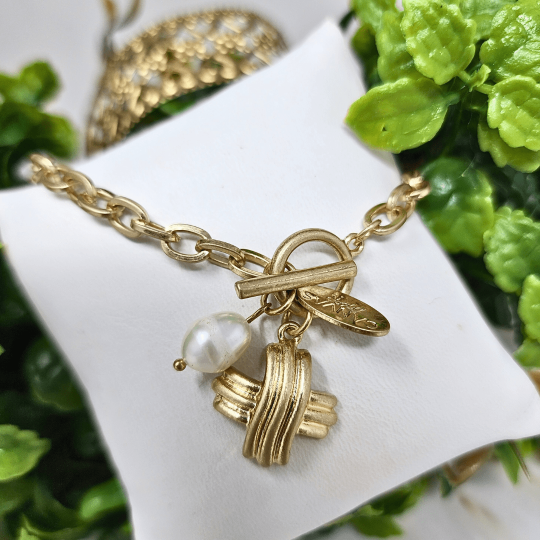 Cross Toggle Bracelet With Pearl Gold Bracelet Canvas