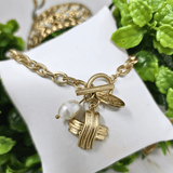 Cross Toggle Bracelet With Pearl Gold Bracelet Canvas