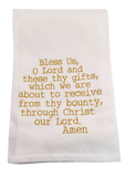Embroidered Kitchen Tea Towels Bless Us, O Lord Hanging By A Thread