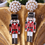 Enamel and Pearl Nutcracker Earrings Black Red White Earrings Golden Stella