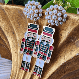 Enamel and Pearl Nutcracker Earrings Green Red White Earrings Golden Stella