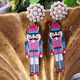 Enamel and Pearl Nutcracker Earrings Mint Pink White Earrings Golden Stella