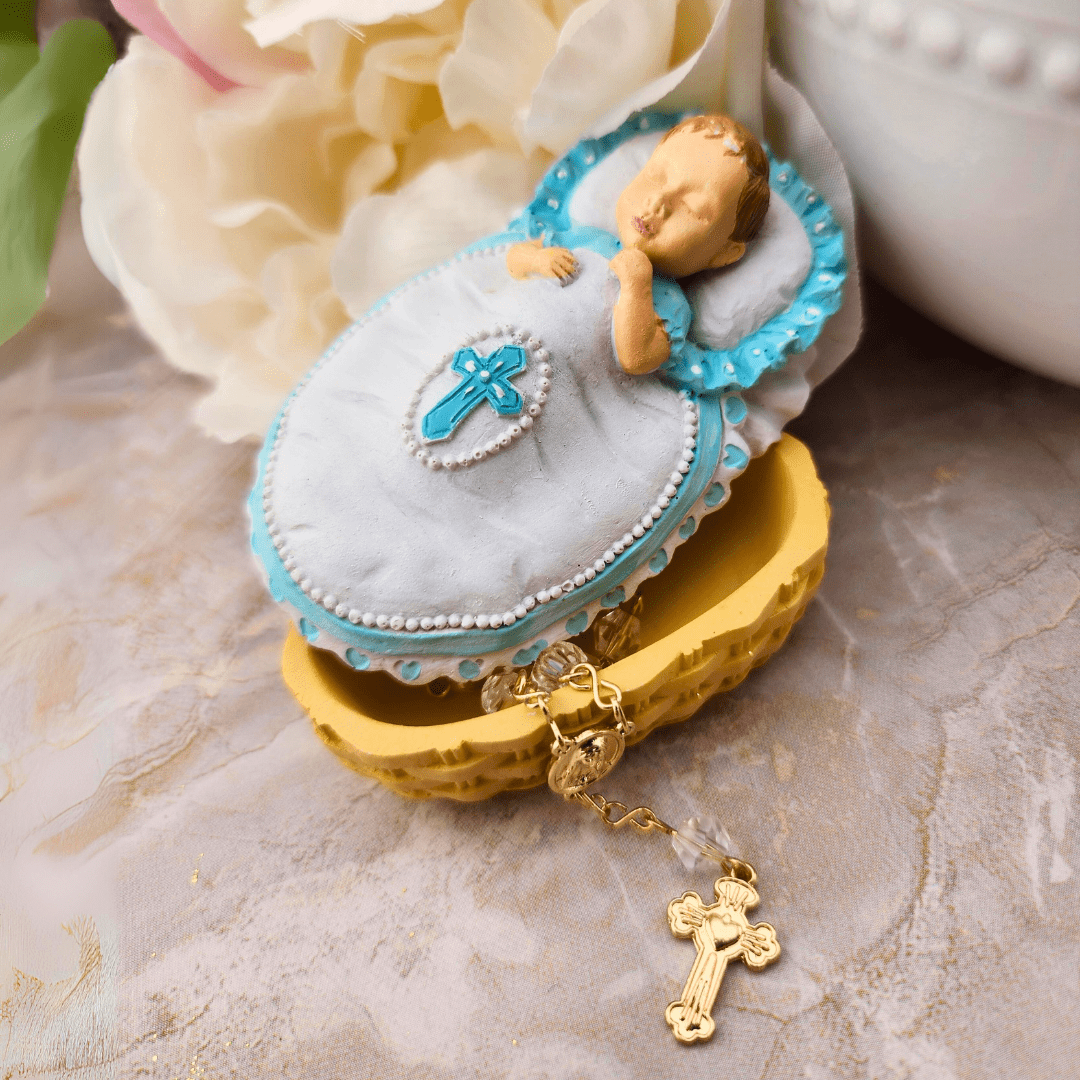 For This Child We Have Prayed Trinket Dish With Rosary Blue Baby Gifts Ganz