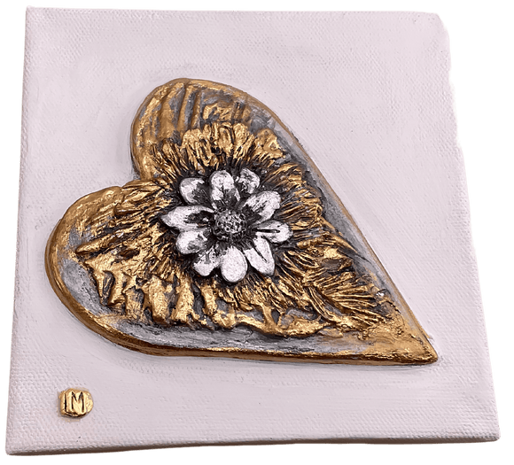 Gold Heart With Intaglio Canvas Flower Religious LeLe Mudd