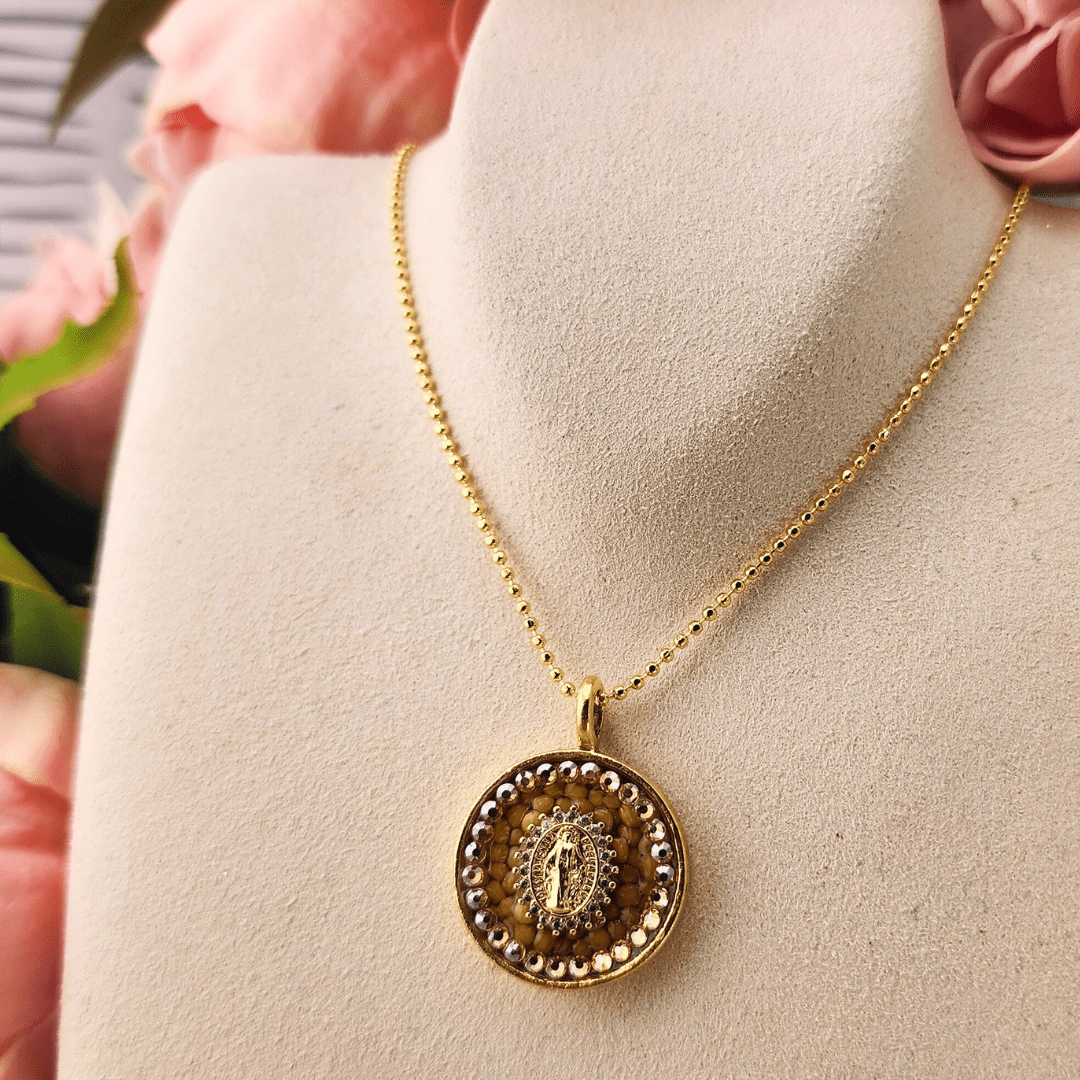Mustard Seed Mary With Crystals Necklace Necklace Mustard Seed Jewelry