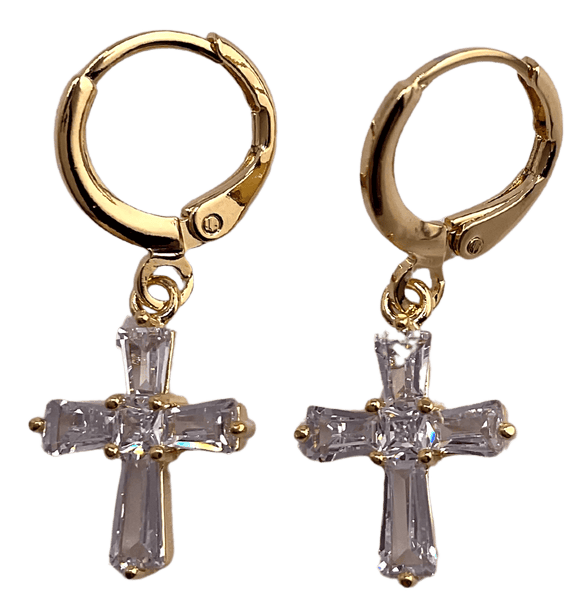 Pave Cross Dangle Hoop Earrings Earrings Golden Stella