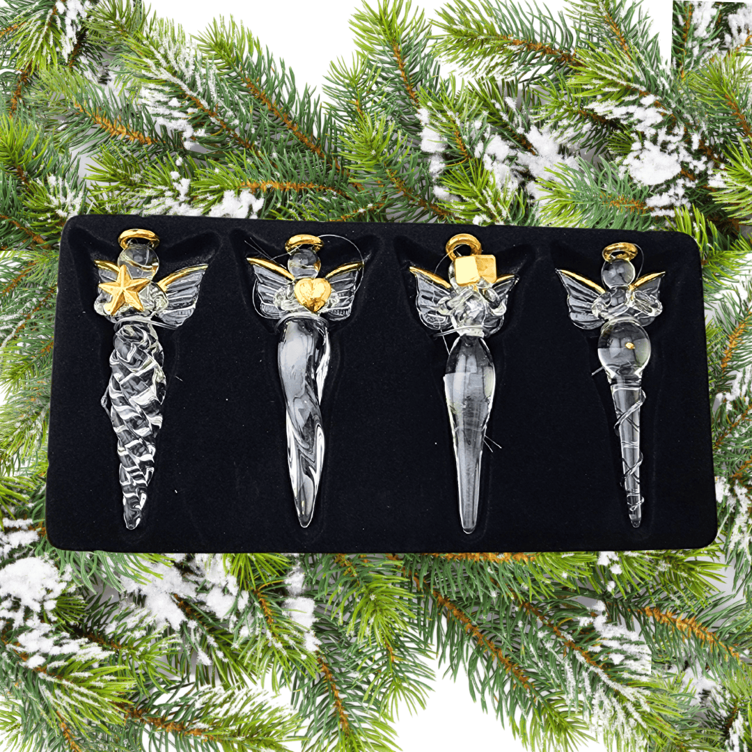 Set of 4 Glass Angel Icicle Ornaments Christmas Angels, catholic, gifts, sister dulce, angel ornaments