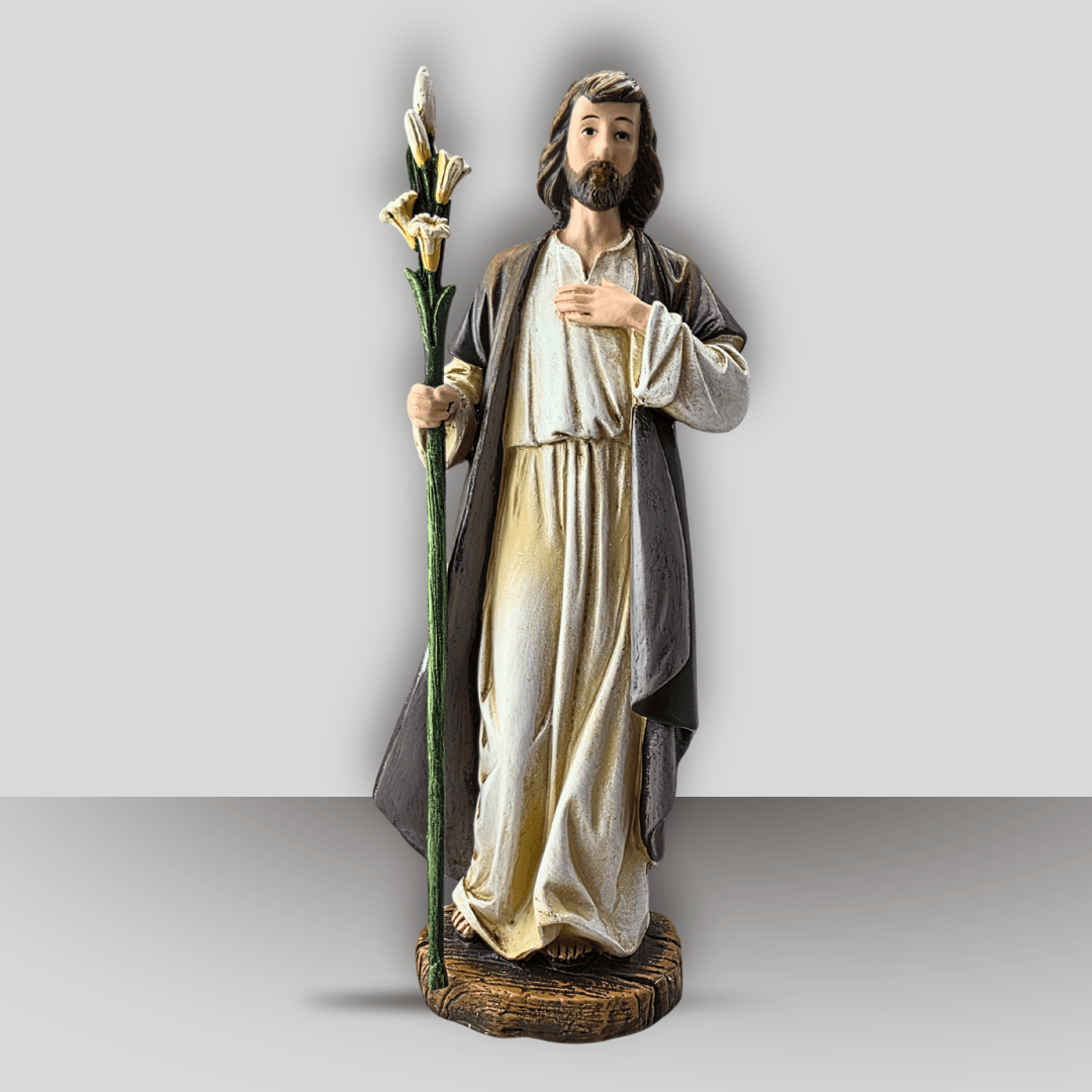 st joseph with lilies statue, sister dulce, shepherds staff