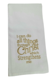 Sister Dulce Gift Shop, Catholic Store, Religious Store, Embroidered Kitchen Tea Towels,  I can do all things through Christ which strengthens me 