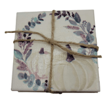 Fall Coasters White Pumpkins with Purple and Teal Wreath home accessories Parker Madison