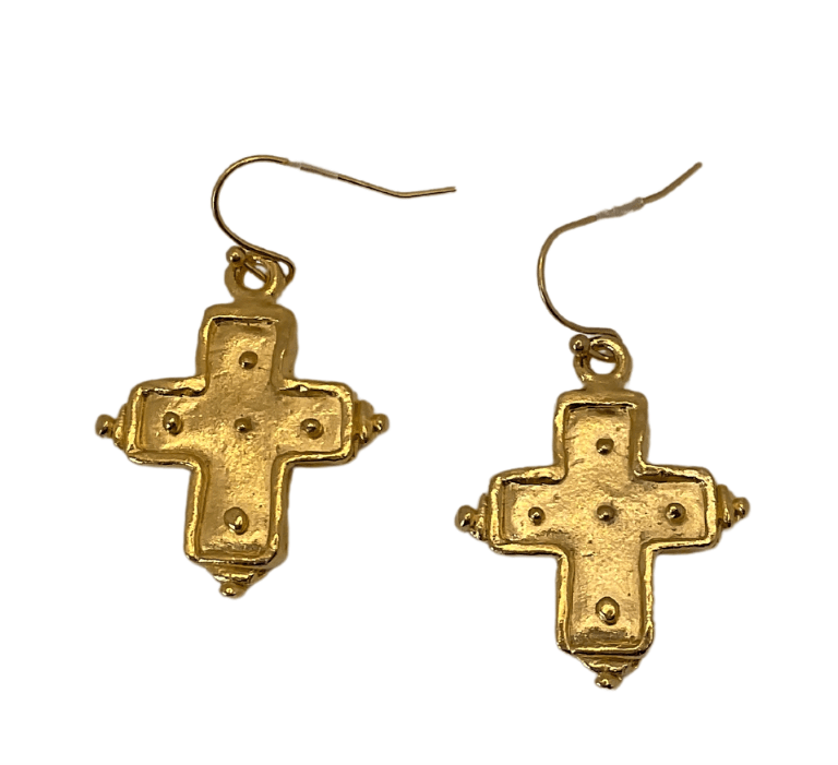 Handcast Gold Cross with Dots Earrings Earrings, Sister Dulce Gift Shop, Catholic Jewelry