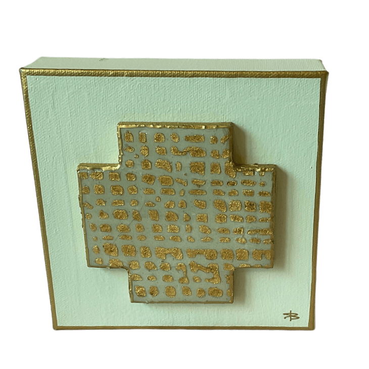 Medium Cross Wall Art with a Gold a Dot Design Cypress Springs Gift Shop