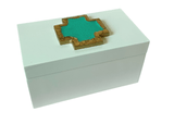Medium Rectangular White Boxes with Crackle Cross with Gold Trim Medium Turquoise Trinket Box Southern Avenue