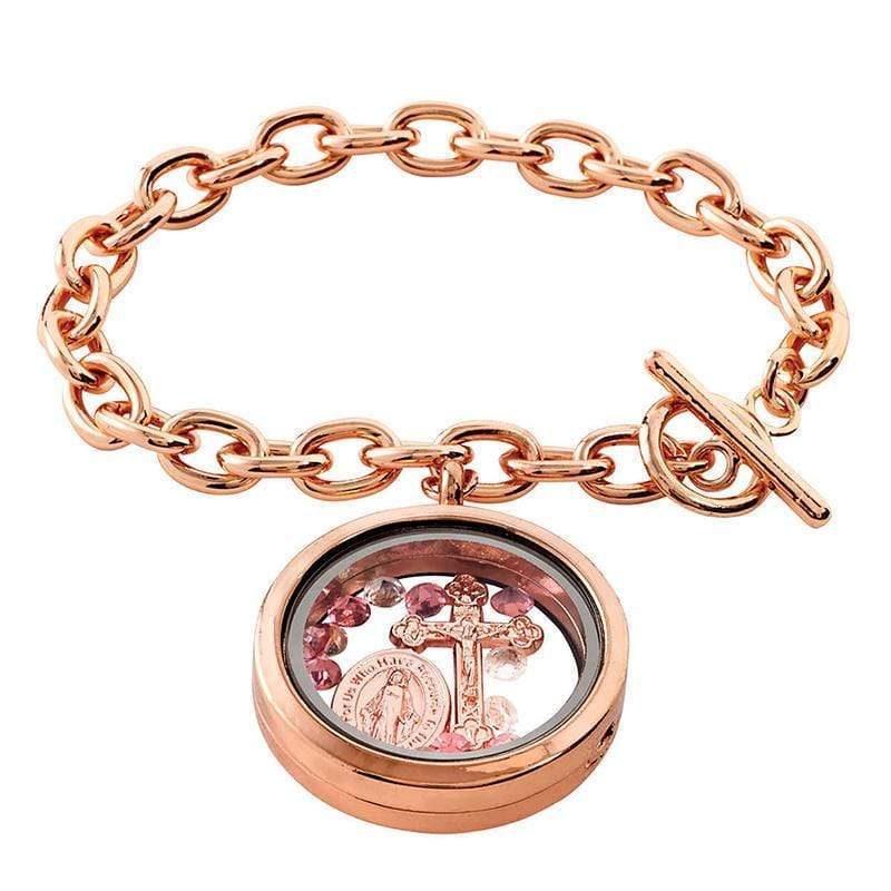 Sister Dulce Gift Shop, Catholic Store, Religious Store, Catholic Bracelet, Religious Bracelet, Rose Gold Locket With Crucifix and Miraculous Medal