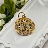 gold saint benedict charm, for charm necklace, charm bracelet, saint benedict, sister dulce, shepherds staff gift shop