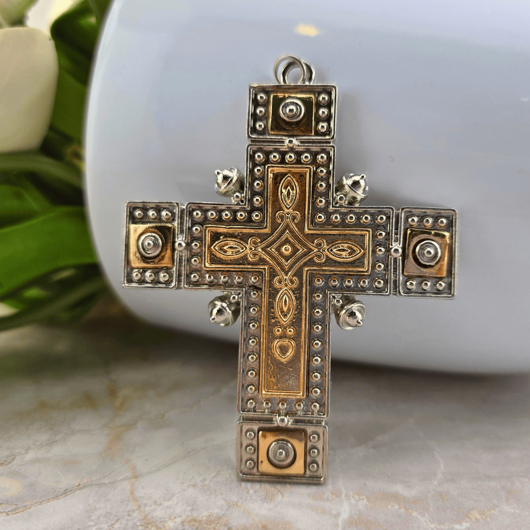 Sister Dulce Gift Shop, Shepherds Staff, Religious Store, Cypress Springs Mercedarian Prayer Center, Ornament, Cross, Christmas, Silver