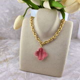 Sister Dulce Gift Shop, Religious Store, Catholic Store, Cypress Springs Mercedarian Prayer Center, Necklace, Jewelry, Pink Clover Cross Necklace