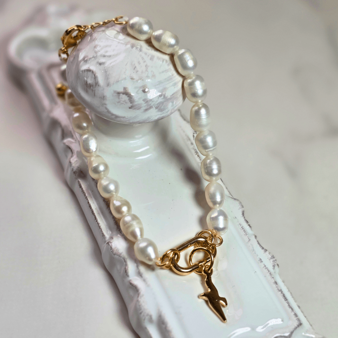 Sister Dulce Gift Shop, Catholic Jewelry, Religious Jewelry, Confirmation Gift, Holy Spirit Charm Catcher Pearl Bracelet, Charm Catcher Pearl Bracelet