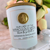 Sister Dulce Gift Shop, Shepherds Staff, Religious Store, Cypress Springs Mercedarian Prayer Center, Our Lady of the Miraculous Medal Candle, Gardenia and Sandalwood