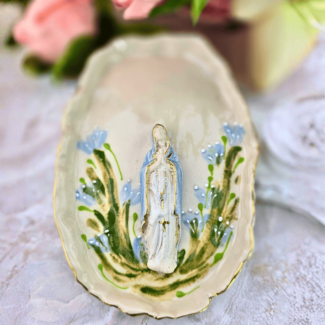 Sister Dulce Gift Shop, Shepherds Staff, Religious Store, Cypress Springs Mercedarian Prayer Center, Sacred Treasures, Our Lady of the Rosary Blue Flowers Trinket Dish