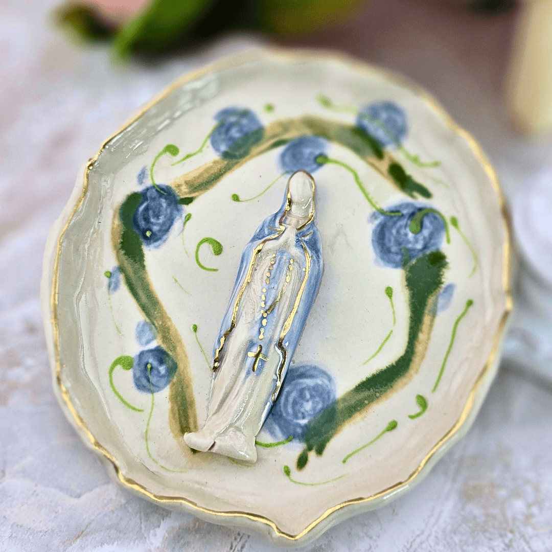 Sister Dulce Gift Shop, Shepherds Staff, Religious Store, Cypress Springs Mercedarian Prayer Center, Sacred Treasures, Our Lady of the Rosary Blue Roses Trinket Dish