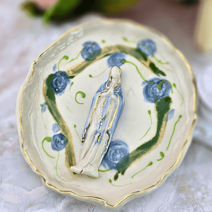 Sister Dulce Gift Shop, Shepherds Staff, Religious Store, Cypress Springs Mercedarian Prayer Center, Sacred Treasures, Our Lady of the Rosary Blue Roses Trinket Dish