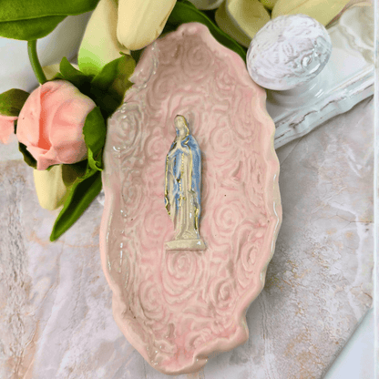 Sister Dulce Gift Shop, Shepherds Staff, Religious Store, Cypress Springs Mercedarian Prayer Center, Sacred Treasures, Our Lady of the Rosary Pink Floral Trinket Dish