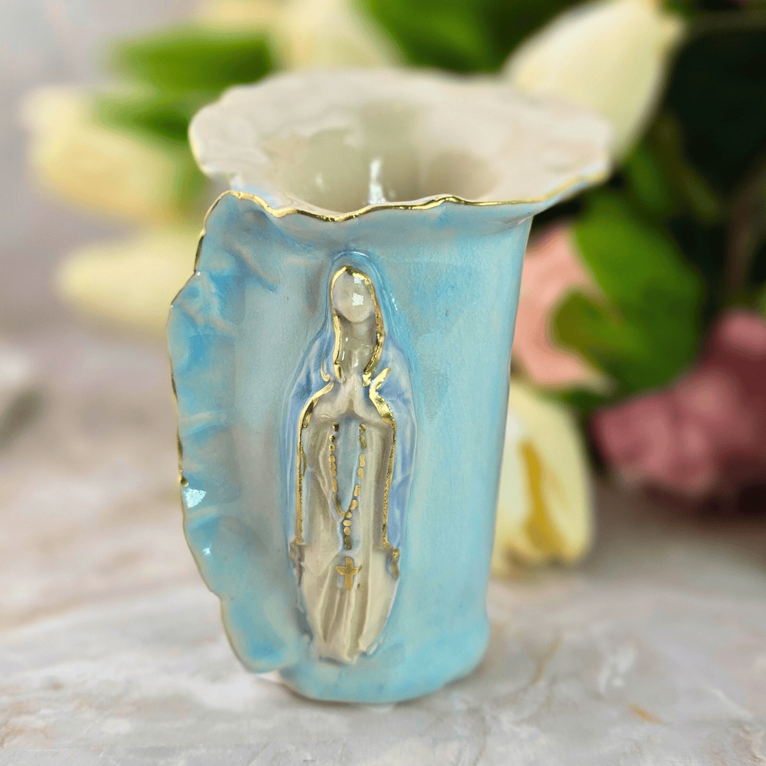 Sister Dulce Gift Shop, Shepherds Staff, Religious Store, Cypress Springs Mercedarian Prayer Center, Sacred Treasures, Our Lady of the Rosary Bright Blue Mini Vase