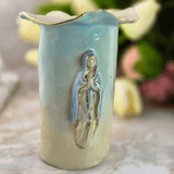 Sister Dulce Gift Shop, Shepherds Staff, Religious Store, Cypress Springs Mercedarian Prayer Center, Sacred Treasures, Our Lady of the Rosary Bright Blue Vase