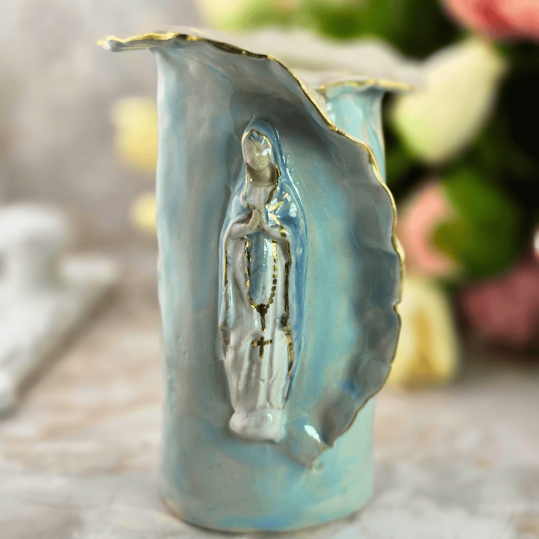 Sister Dulce Gift Shop, Shepherds Staff, Religious Store, Cypress Springs Mercedarian Prayer Center, Sacred Treasures, Our Lady of the Rosary Bright Blue Mini Vase