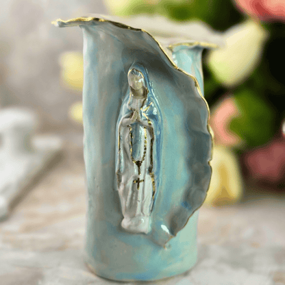 Sister Dulce Gift Shop, Shepherds Staff, Religious Store, Cypress Springs Mercedarian Prayer Center, Sacred Treasures, Our Lady of the Rosary Bright Blue Mini Vase