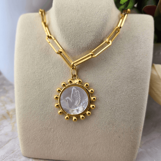 Gold & Mother of Pearl Holy Spirit Necklace