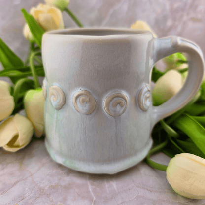 Sister Dulce Gift Shop, Shepherds Staff, Religious Store, Cypress Springs Mercedarian Prayer Center, Handmade Rosary Mug, Cream & Sage