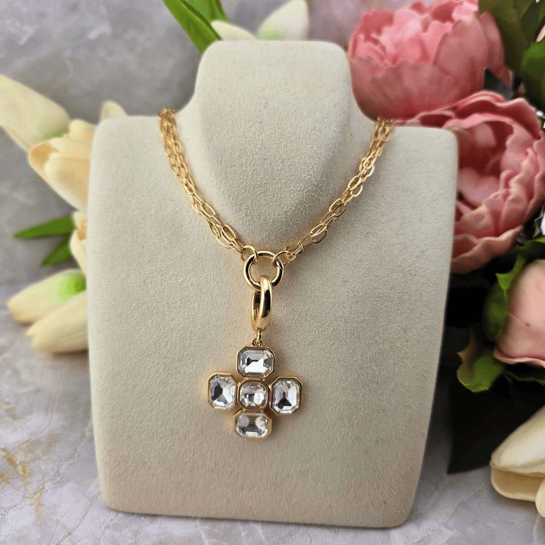 Sister Dulce Gift Shop, Shepherds Staff, Religious Store, Cypress Springs Mercedarian Prayer Center, Gold Crystal Cross Pendant