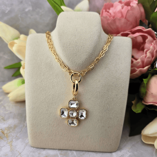 Sister Dulce Gift Shop, Shepherds Staff, Religious Store, Cypress Springs Mercedarian Prayer Center, Gold Crystal Cross Pendant
