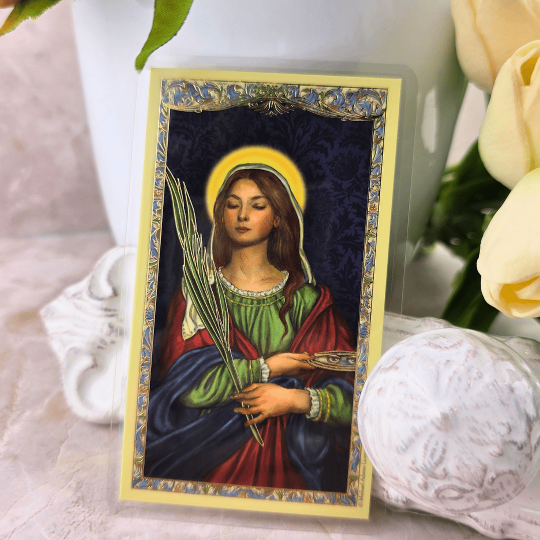 Sister Dulce Gift Shop, Shepherds Staff, Religious Store, Cypress Springs Mercedarian Prayer Center, Saint Lucy Prayer Card