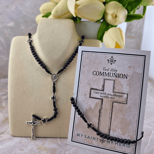 First Holy Communion Rosary & Bracelet Set- Black