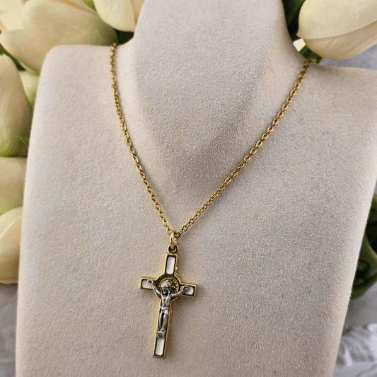 Sister Dulce Gift Shop, Shepherds Staff, Religious Store, Cypress Springs Mercedarian Prayer Center, Pearlized Crucifix Necklace