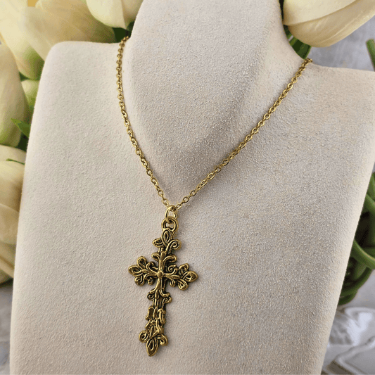 Sister Dulce Gift Shop, Shepherds Staff, Religious Store, Cypress Springs Mercedarian Prayer Center, Ornate Gold Cross Necklace