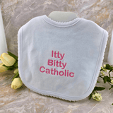 Sister Dulce Gift Shop, Shepherds Staff, Religious Store, Cypress Springs Mercedarian Prayer Center, Itty Bitty Catholic Embroidered Bib, Pink