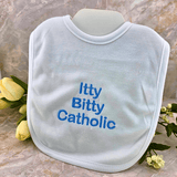 Sister Dulce Gift Shop, Shepherds Staff, Religious Store, Cypress Springs Mercedarian Prayer Center, Itty Bitty Catholic Embroidered Bib, Blue