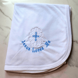 Sister Dulce Gift Shop, Shepherds Staff, Religious Store, Cypress Springs Mercedarian Prayer Center, Embroidered Blue Jesus Loves Me Baby Blanket
